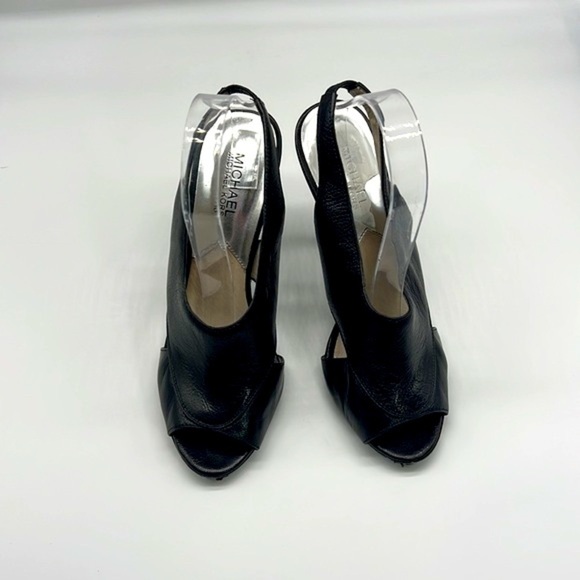 Michael Kors - Black & Patent Leather High Heels With Slingback Open Toe Size 9 - Picture 2 of 16